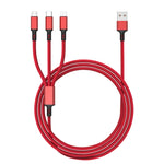 Câble de charge rapide tressé 3A 3 en 1 USB vers Type-C / 8 broches / Micro USB, longueur du câble : 1,2 m, prise blanche (noir), prise blanche (bleu), prise blanche (rouge)