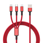 Câble de charge rapide tressé 3A 3 en 1 USB vers Type-C / 8 broches / Micro USB, longueur du câble : 1,2 m, prise blanche (noir), prise blanche (bleu), prise blanche (rouge)