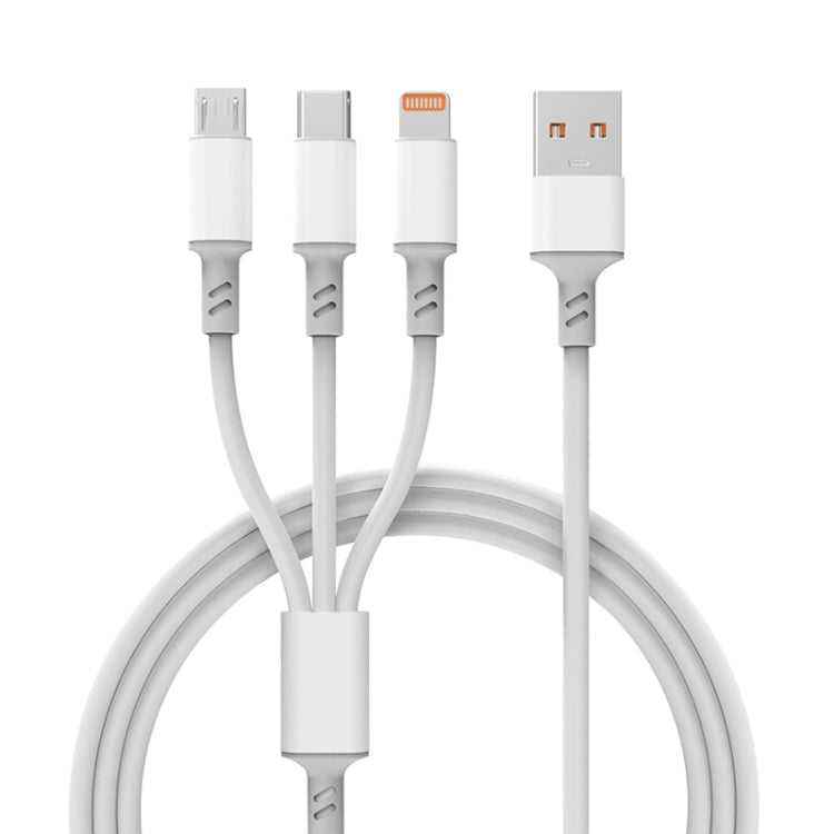 Câble de charge rapide USB vers Type-C / 8 broches / Micro USB 3 en 1 3A, longueur du câble : 1,2 m, blanc
