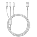 Câble de charge rapide USB vers Type-C / 8 broches / Micro USB 3 en 1 3A, longueur du câble : 1,2 m, blanc