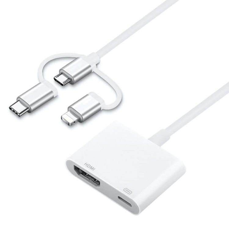 A18 Pro Adaptateur AV numérique 3 en 1 8 broches + Type-C + Micro USB vers HDMI + 8 broches