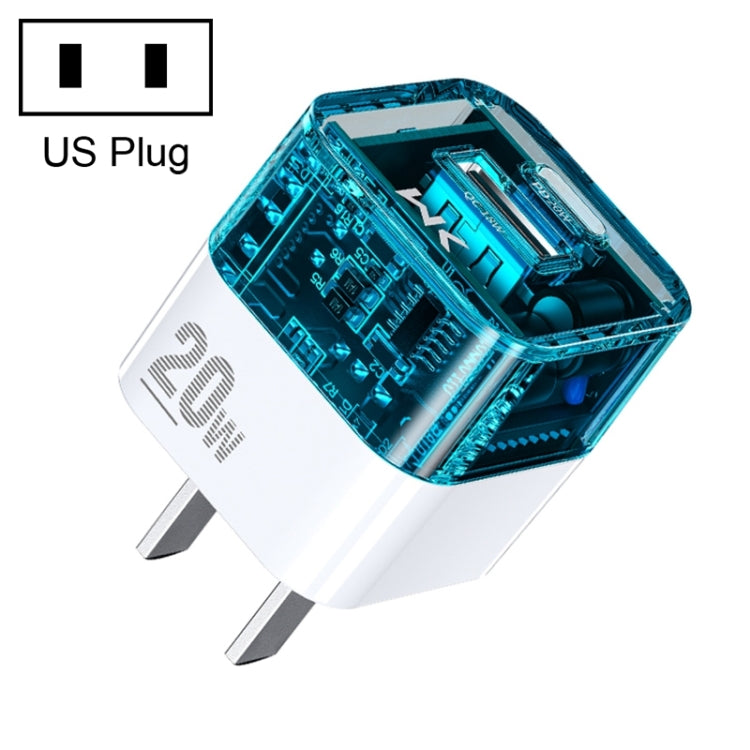 Chargeur transparent WK WP-U149 20W USB+USB-C/Type-C à double port, Spécifications : Prise US