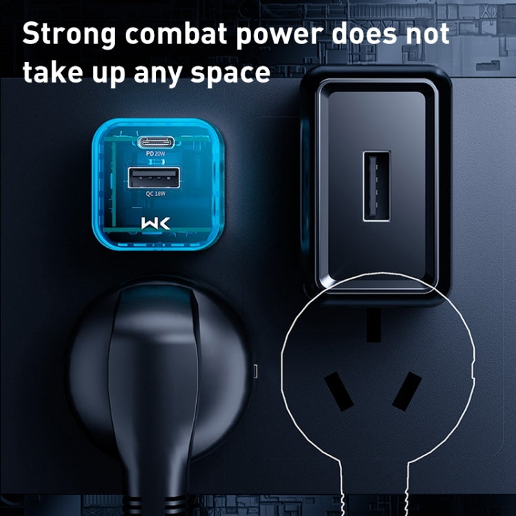 Chargeur transparent WK WP-U149 20W USB+USB-C/Type-C à double port, Spécifications : Prise US