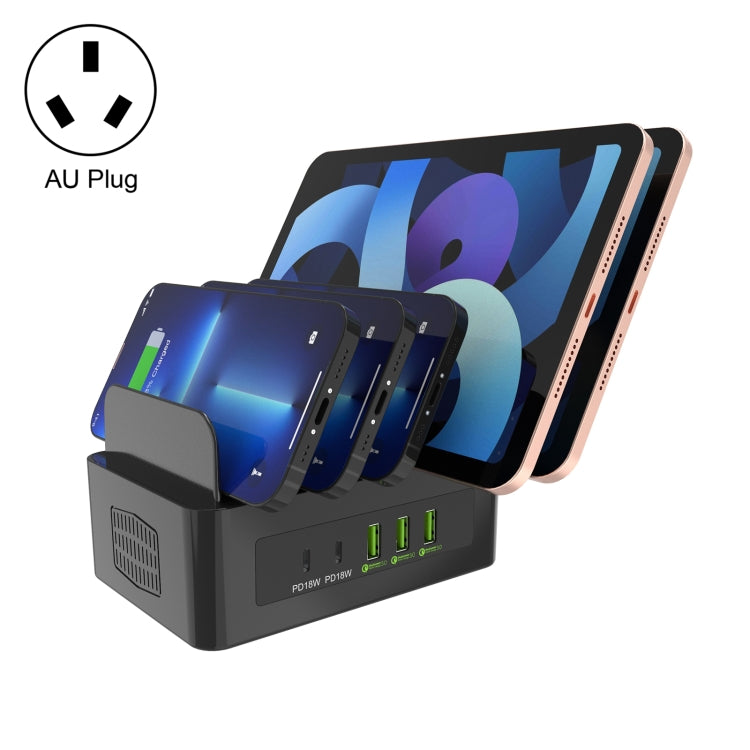 YFY-A54 Station de charge intelligente 5 ports USB + Type-C 100W avec support pour téléphone et tablette, prise US, YFY-A54