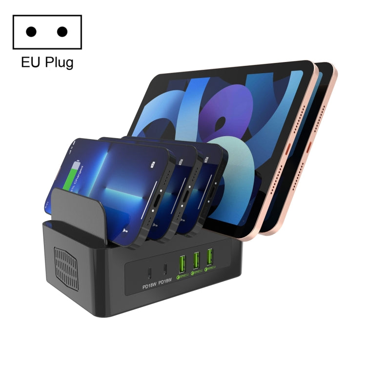 YFY-A54 Station de charge intelligente 5 ports USB + Type-C 100W avec support pour téléphone et tablette, prise US, YFY-A54