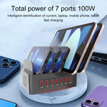 YFY-A54 Station de charge intelligente 5 ports USB + Type-C 100W avec support pour téléphone et tablette, prise US, YFY-A54