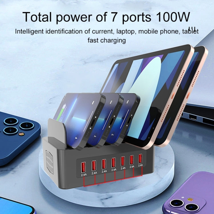 YFY-A54 Station de charge intelligente 5 ports USB + Type-C 100W avec support pour téléphone et tablette, prise US, YFY-A54