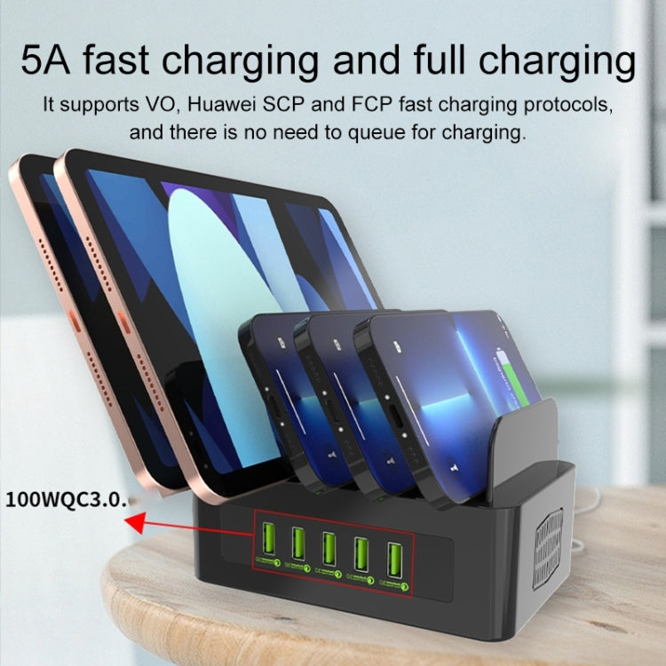 YFY-A54 Station de charge intelligente 5 ports USB + Type-C 100W avec support pour téléphone et tablette, prise US, YFY-A54