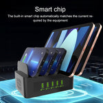 YFY-A54 Station de charge intelligente 5 ports USB + Type-C 100W avec support pour téléphone et tablette, prise US, YFY-A54