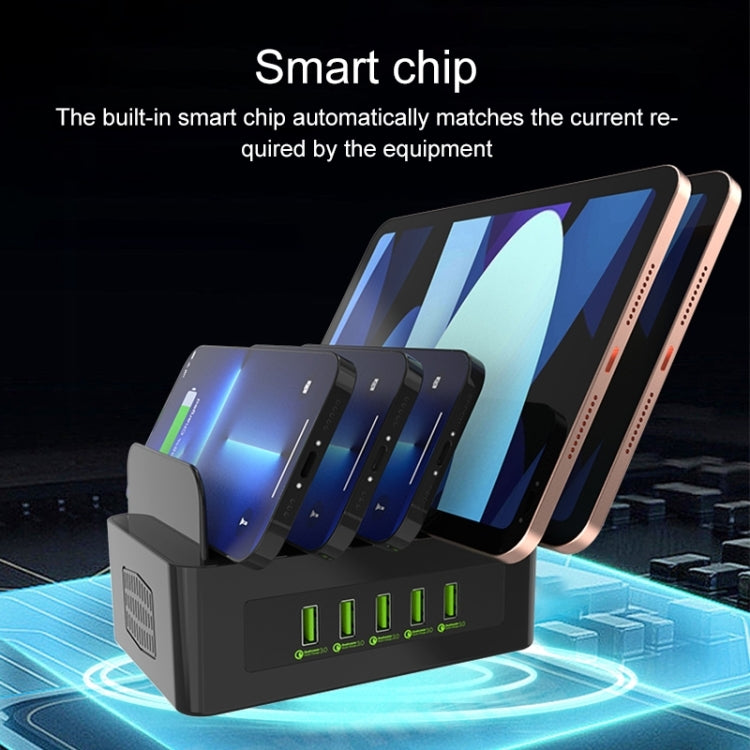 YFY-A54 Station de charge intelligente 5 ports USB + Type-C 100W avec support pour téléphone et tablette, prise US, YFY-A54