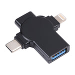 Adaptateur OTG X09 4 en 1 USB vers double 8 broches + USB-C/Type-C, 4 en 1
