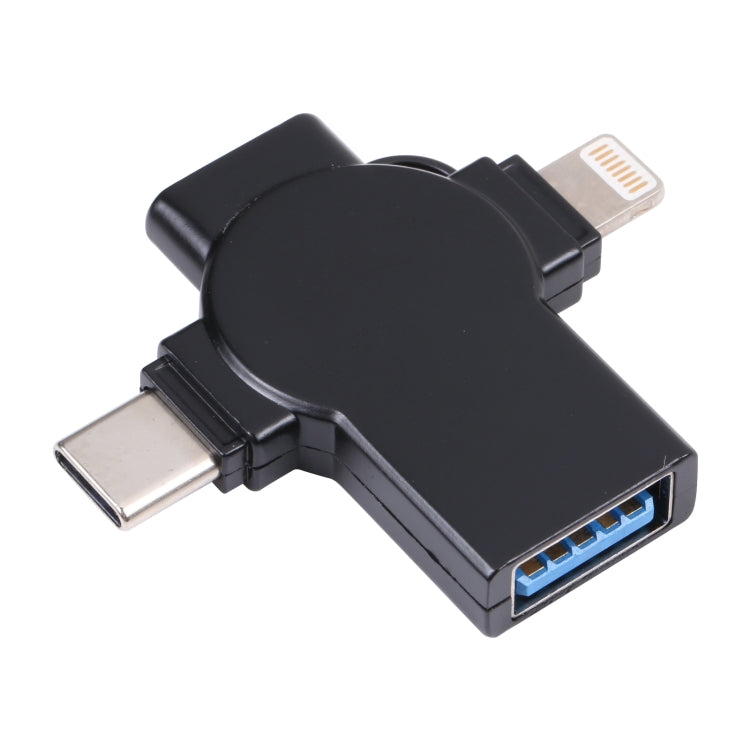 Adaptateur OTG X09 4 en 1 USB vers double 8 broches + USB-C/Type-C, 4 en 1