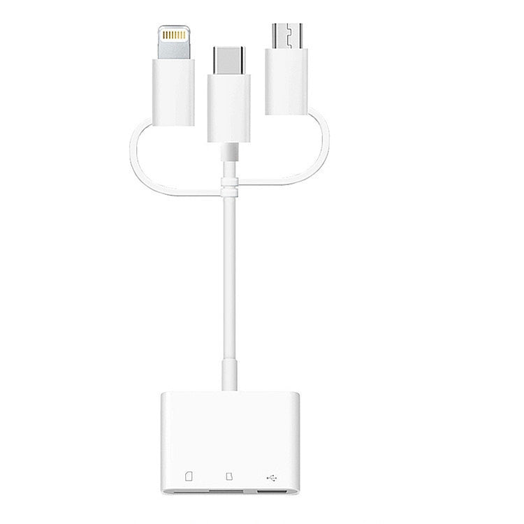 Adaptateur d'extension USB OTG 3 en 1 lecteur de carte TF et SD 8 broches, Micro USB et Type-C