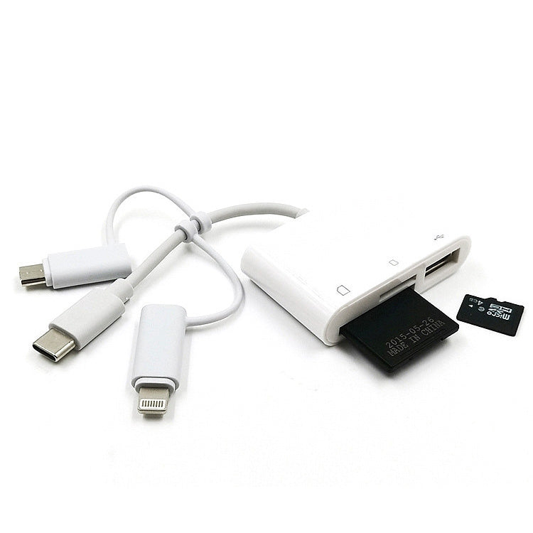 Adaptateur d'extension USB OTG 3 en 1 lecteur de carte TF et SD 8 broches, Micro USB et Type-C