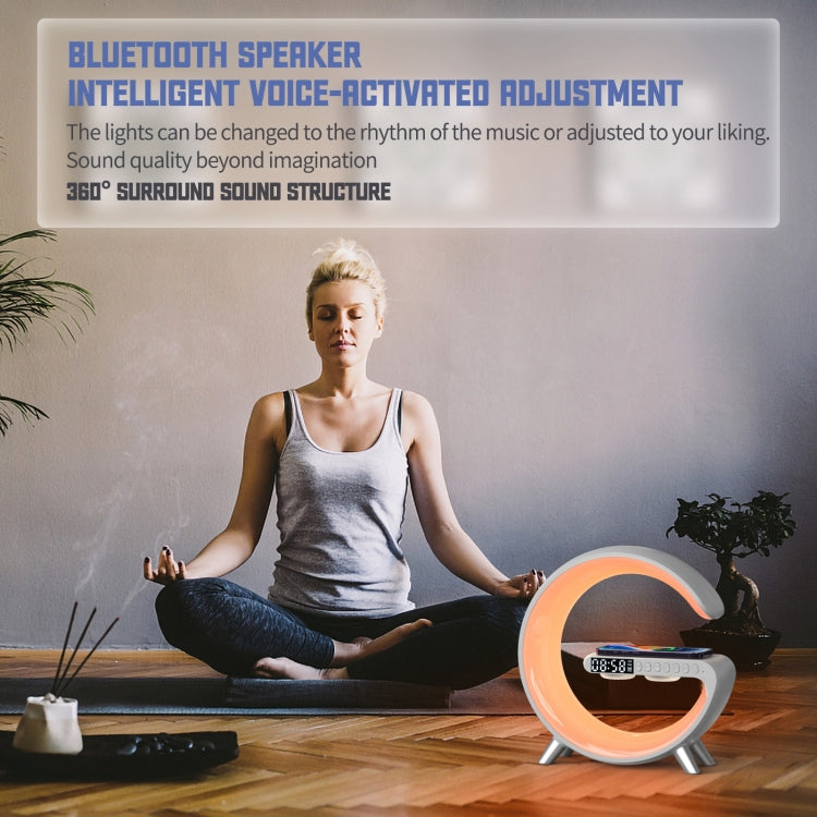 Haut-parleur Bluetooth intelligent N69 supportant charge sans fil, réveil et lumière d’ambiance, prise US, prise US, N69 prise US