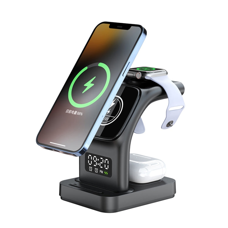 Chargeur sans fil multifonction magnétique 5 en 1 YP-HY05 15W avec horloge, 5 en 1