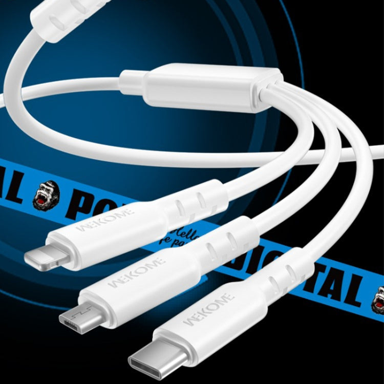 WEKOME WDC-02 Série Tidal Energy Câble de données 3 en 1 en PVC USB vers 8 broches+Type-C+Micro USB 3A, Longueur : 1,2 m