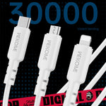 WEKOME WDC-02 Série Tidal Energy Câble de données 3 en 1 en PVC USB vers 8 broches+Type-C+Micro USB 3A, Longueur : 1,2 m