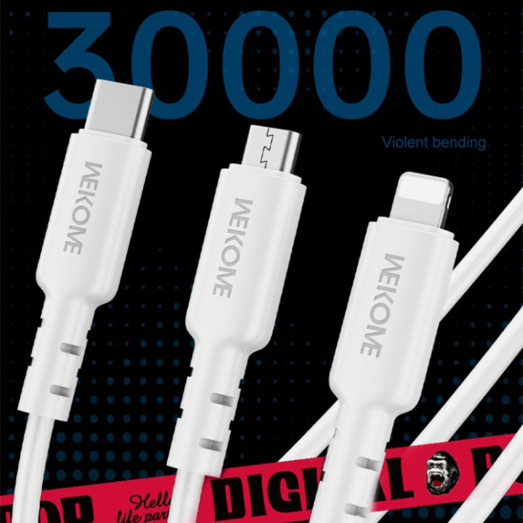 WEKOME WDC-02 Série Tidal Energy Câble de données 3 en 1 en PVC USB vers 8 broches+Type-C+Micro USB 3A, Longueur : 1,2 m