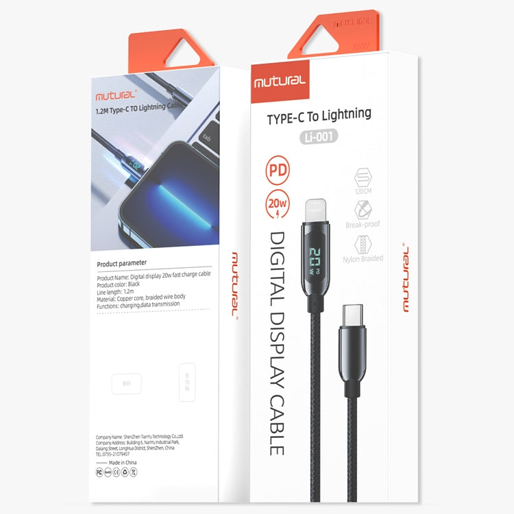 Câble de données de charge Mutural Li-CC001 1,2m PD20W avec affichage numérique USB-C / Type-C vers 8 broches, Type-C vers 8 broches