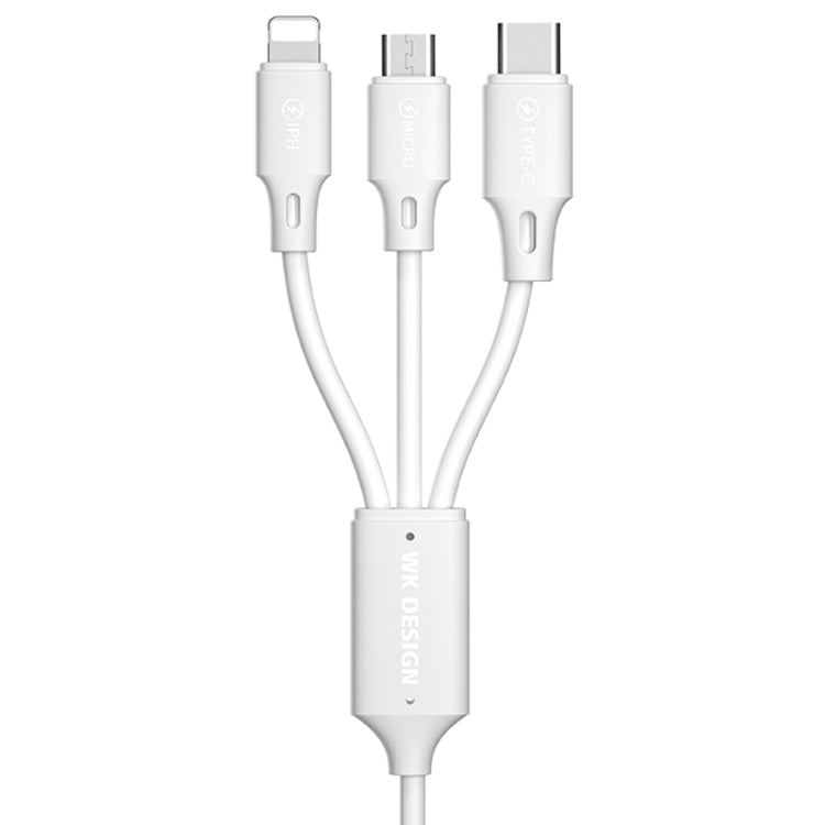 Câble de données de charge rapide 3-en-1 WK WDC-103 3A, 8 broches + Micro USB + Type-C / USB-C, longueur : 1,15 m