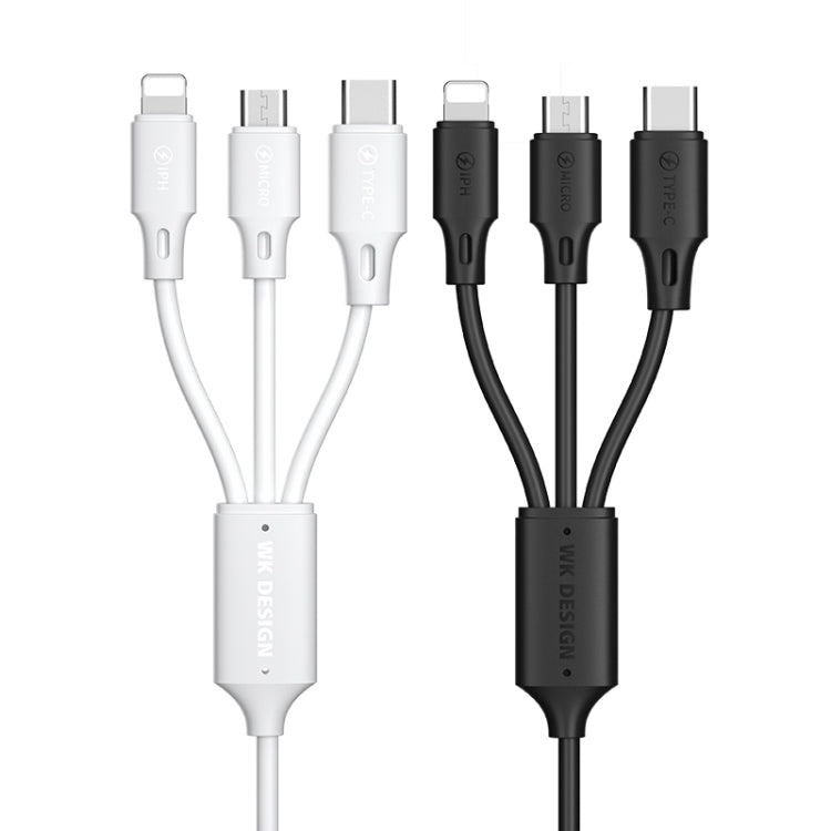 Câble de données de charge rapide 3-en-1 WK WDC-103 3A, 8 broches + Micro USB + Type-C / USB-C, longueur : 1,15 m