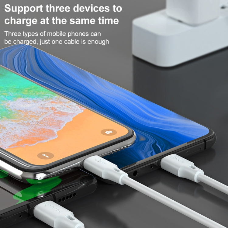 Câble de données de charge rapide 3-en-1 WK WDC-103 3A, 8 broches + Micro USB + Type-C / USB-C, longueur : 1,15 m