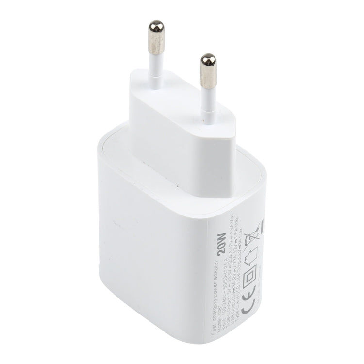 T087 Chargeur de voyage à charge rapide 20W avec ports USB-C / Type-C + USB, prise européenne