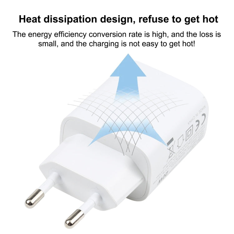 T087 Chargeur de voyage à charge rapide 20W avec ports USB-C / Type-C + USB, prise européenne