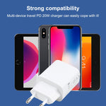 T087 Chargeur de voyage à charge rapide 20W avec ports USB-C / Type-C + USB, prise européenne