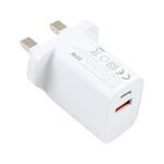 E087 Chargeur de voyage rapide 20 W avec ports USB-C / Type-C + USB, prise Royaume-Uni