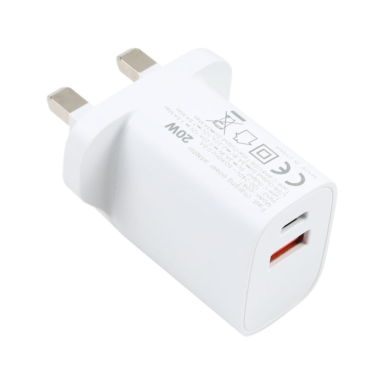 E087 Chargeur de voyage rapide 20 W avec ports USB-C / Type-C + USB, prise Royaume-Uni