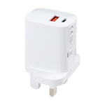 E087 Chargeur de voyage rapide 20 W avec ports USB-C / Type-C + USB, prise Royaume-Uni