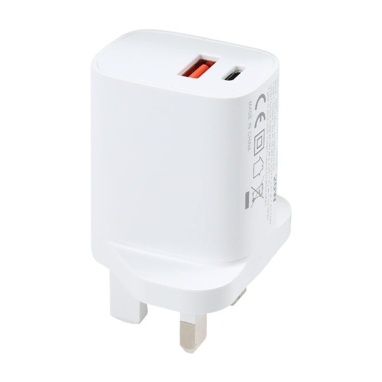 E087 Chargeur de voyage rapide 20 W avec ports USB-C / Type-C + USB, prise Royaume-Uni