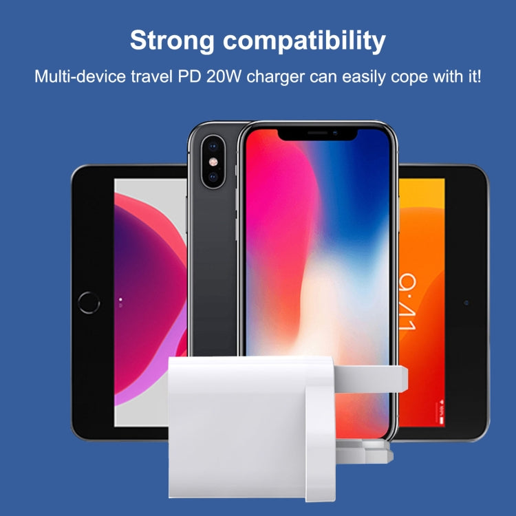 E087 Chargeur de voyage rapide 20 W avec ports USB-C / Type-C + USB, prise Royaume-Uni