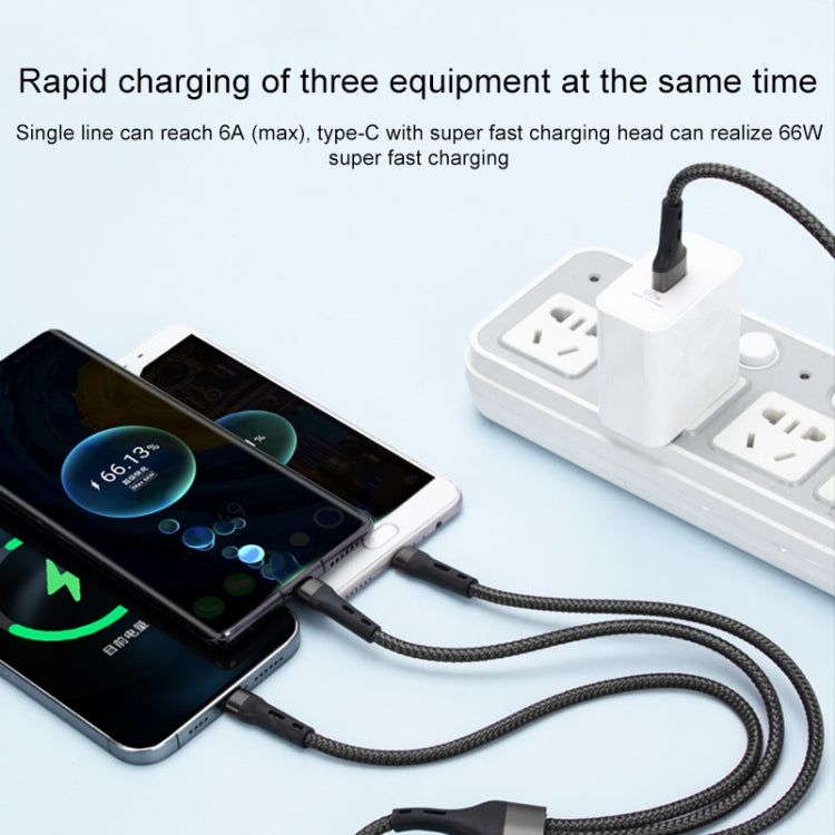 Câble de charge et de données USB Type-C vers 8 broches + Type-C + Micro USB 100 W 6 A, 1,3 m