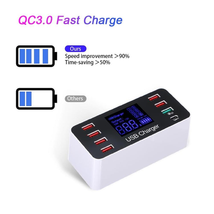A9 Plus (Version Globale) Station de recharge détachable multifonction AC 100V~240V 8 ports USB avec écran numérique LCD et chargeur sans fil, compatible QC3.0, A9 Plus (Version Globale)