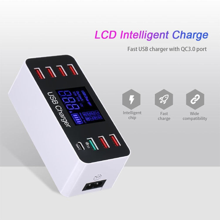 A9 Plus (Version Globale) Station de recharge détachable multifonction AC 100V~240V 8 ports USB avec écran numérique LCD et chargeur sans fil, compatible QC3.0, A9 Plus (Version Globale)