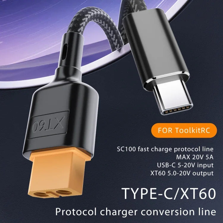Câble de données USB-C / Type-C vers XT60, longueur : 100 cm
