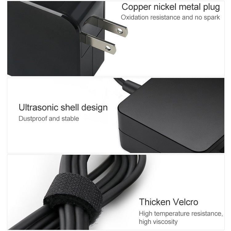 Chargeur portable adaptateur secteur USB-C / Type-C 65W pour ordinateurs portables avec câble de charge Type-C, prise US, prise US 65W / noir