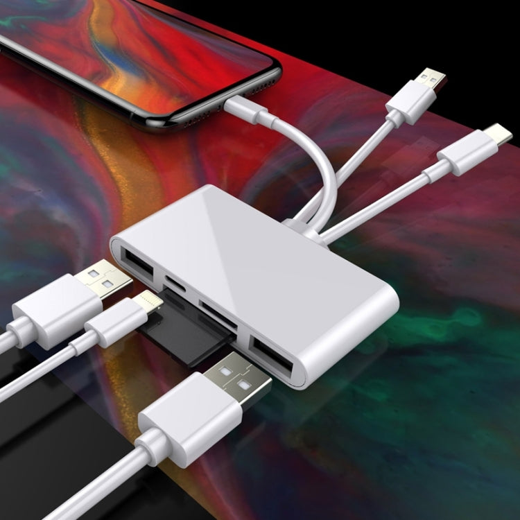 Lecteur de carte multi-fonctions 5 en 1 : 8 broches + Type-C / USB-C + USB + Carte TF + Carte SD, 5 en 1