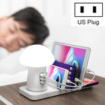 HQ-UD12 Station de charge universelle 4 en 1 40W QC3.0 3 ports USB + chargeur sans fil pour téléphone portable avec lumière LED en forme de champignon, longueur : 1,2 m, prise US