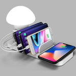 HQ-UD12 Station de charge universelle 4 en 1 40W QC3.0 3 ports USB + chargeur sans fil pour téléphone portable avec lumière LED en forme de champignon, longueur : 1,2 m, prise US