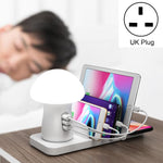 HQ-UD12 Universel 4 en 1 40W QC3.0 3 Ports USB + Chargeur Sans Fil Station de Charge pour Téléphone Portable avec Lumière LED en Forme de Champignon, Longueur: 1,2m, Prise UK