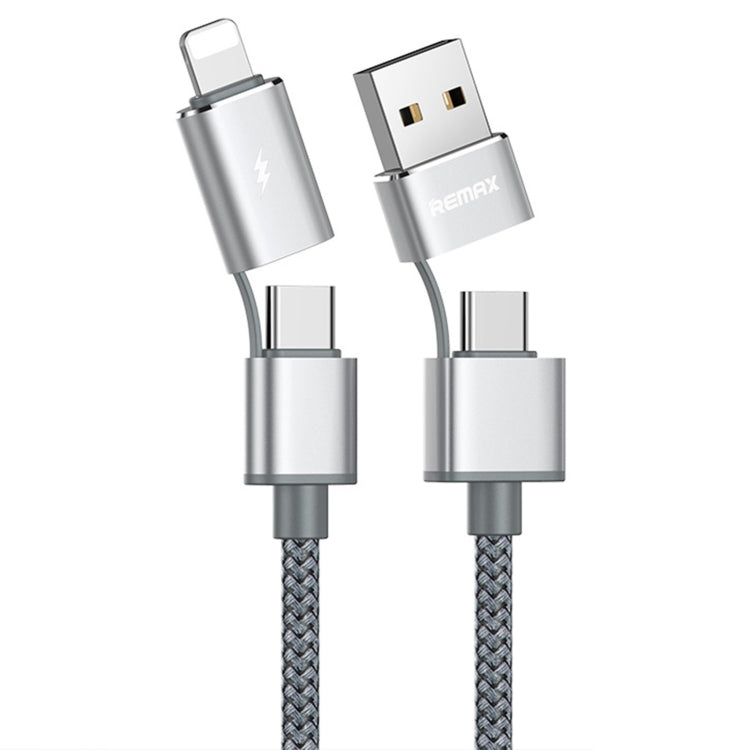 Câble de charge et de synchronisation de données REMAX RC-020t 2.4A série Aurora 4 en 1 8 broches + USB + 2 x Type-C, longueur du câble : 1m