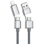 Câble de charge et de synchronisation de données REMAX RC-020t 2.4A série Aurora 4 en 1 8 broches + USB + 2 x Type-C, longueur du câble : 1m