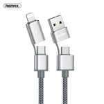 Câble de charge et de synchronisation de données REMAX RC-020t 2.4A série Aurora 4 en 1 8 broches + USB + 2 x Type-C, longueur du câble : 1m