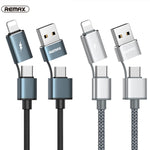 Câble de charge et de synchronisation de données REMAX RC-020t 2.4A série Aurora 4 en 1 8 broches + USB + 2 x Type-C, longueur du câble : 1m