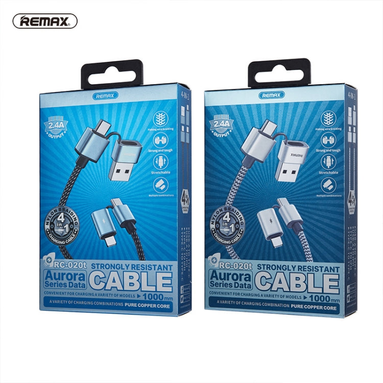 Câble de charge et de synchronisation de données REMAX RC-020t 2.4A série Aurora 4 en 1 8 broches + USB + 2 x Type-C, longueur du câble : 1m