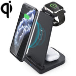 Chargeur sans fil multifonction vertical 10W 3-en-1 QC 3.0 avec support, compatible avec les téléphones portables / Apple Watch / AirPods